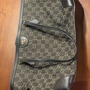 Gucci Black and Tan Monogram Duffel Bag